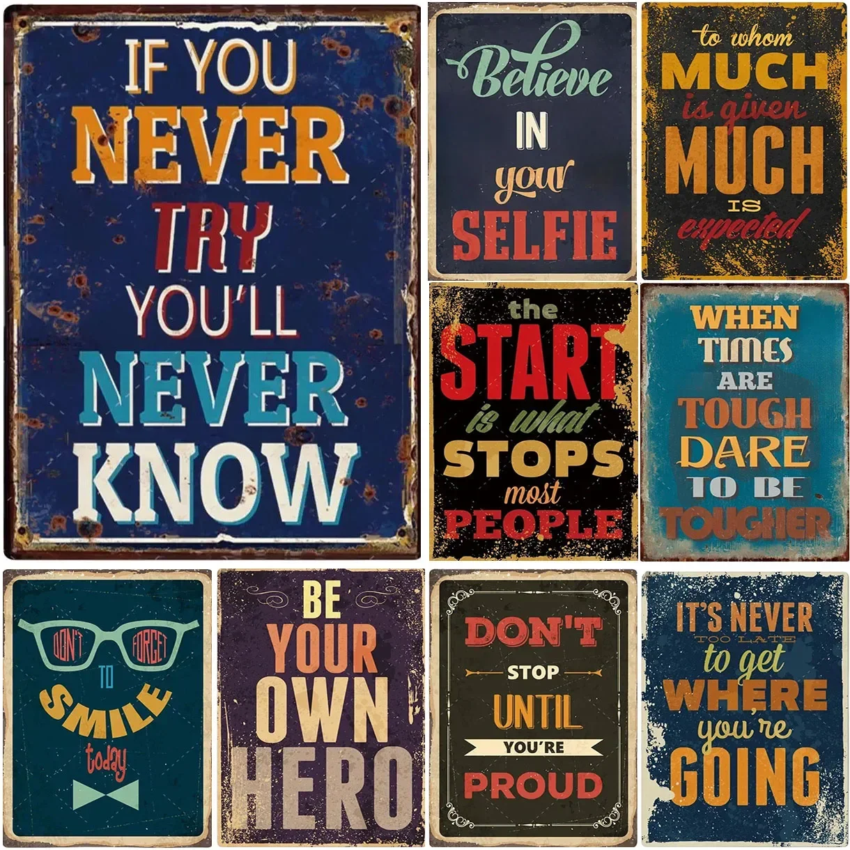 2026 Vintage Inspirational Metal Tin Signs - Retro Rustic Wall Art for Home Cafe Bar Decor, Motivational Quote Plaques Includes