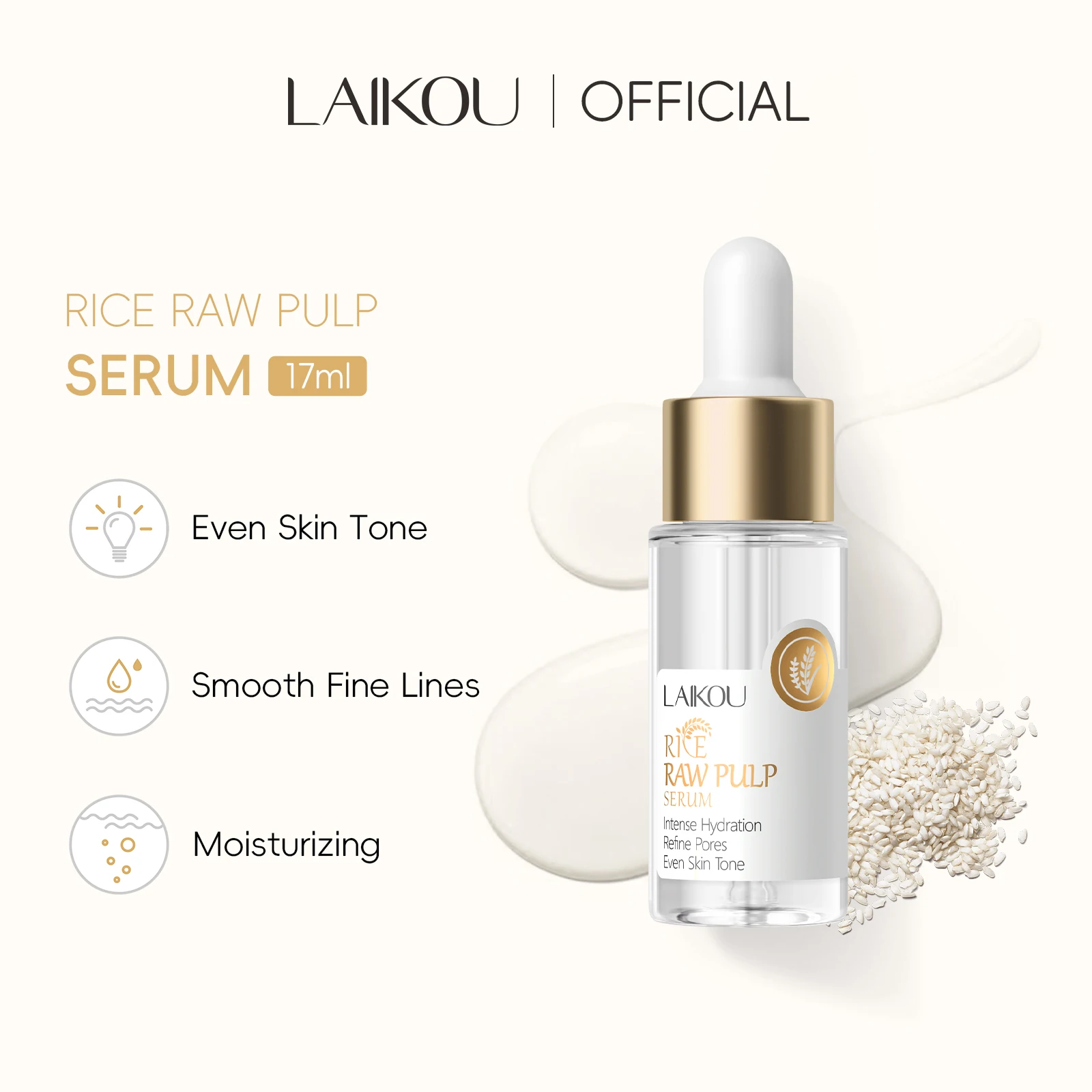 LAIKOU Rice Raw Pulp Serum Tighten Pores Enhance Elasticity Essence Lighten Blemishes 17ml