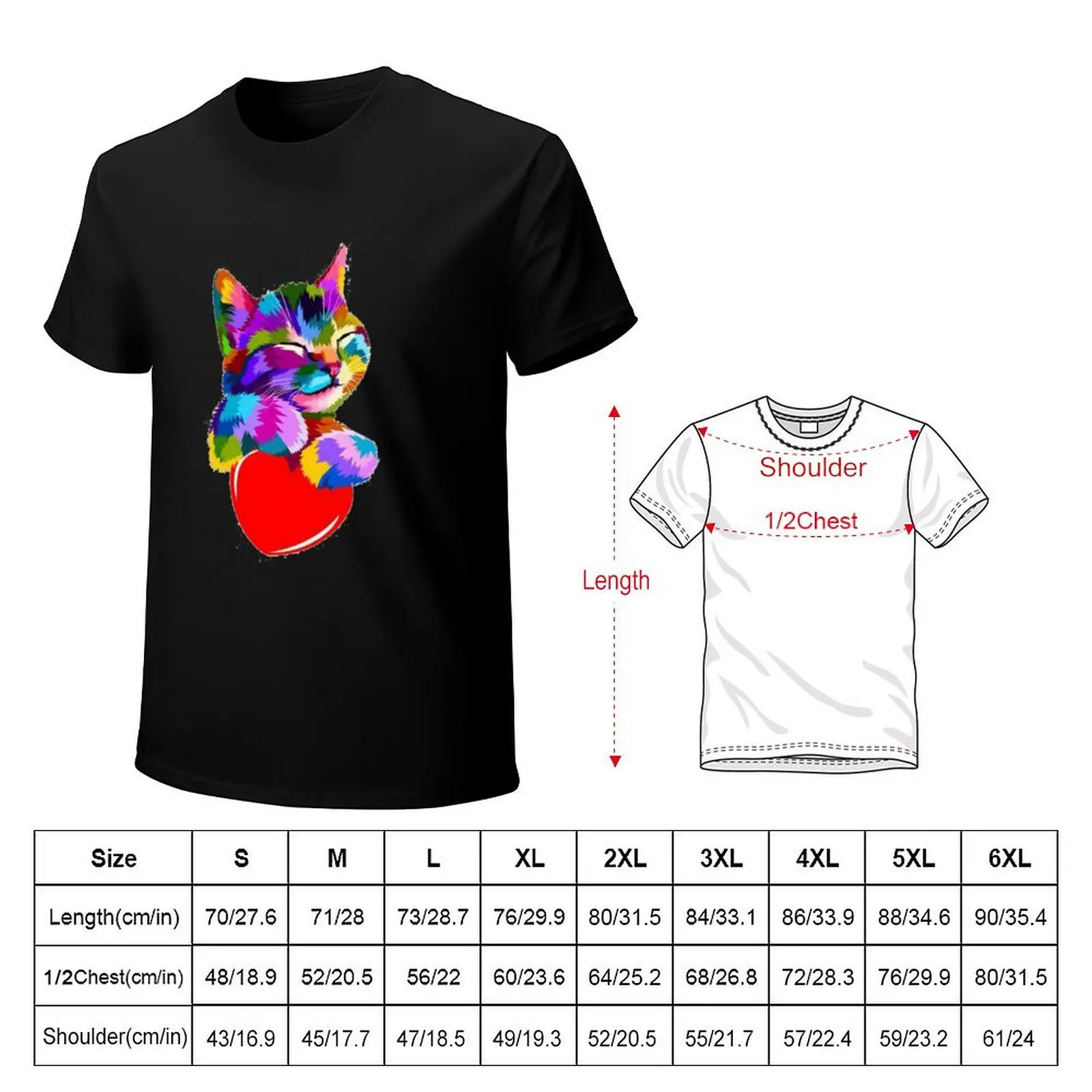 Tropical Colourful Cat Lover T-Shirt Christmas Casual Short Sleeve Top