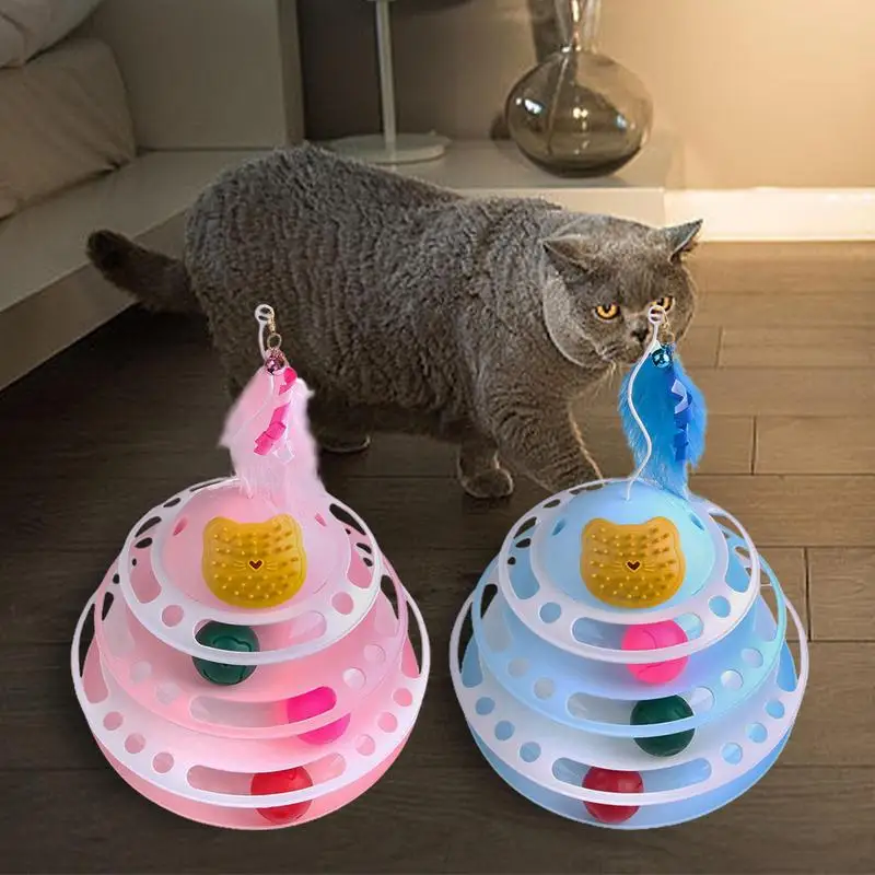 Turntable Cat Toy Interactive Pet Toys for Cats Puzzle Cat Game Toy With Feathers Turntable for Kitten Brush Teeth Pet Supplies