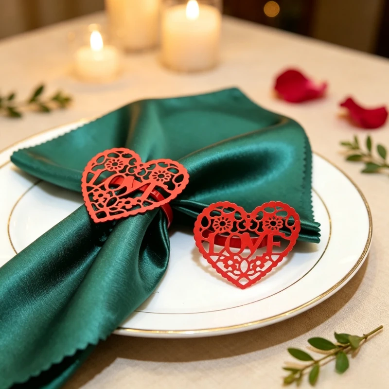 Red Heart LOVE Napkin Rings Cutout Napkin Rings for Table Setting Wedding Anniversary Party Table Decorations Supplies
