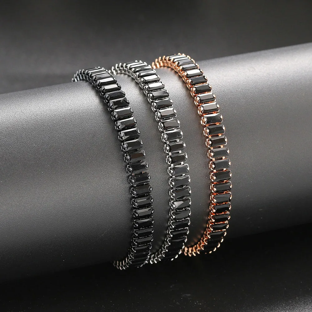Adjustable Tennis Bracelets for Women Unique Black Crystal Bangle Rose Gold Color Hand Chain Friends Jewelry Wholesale DZH051