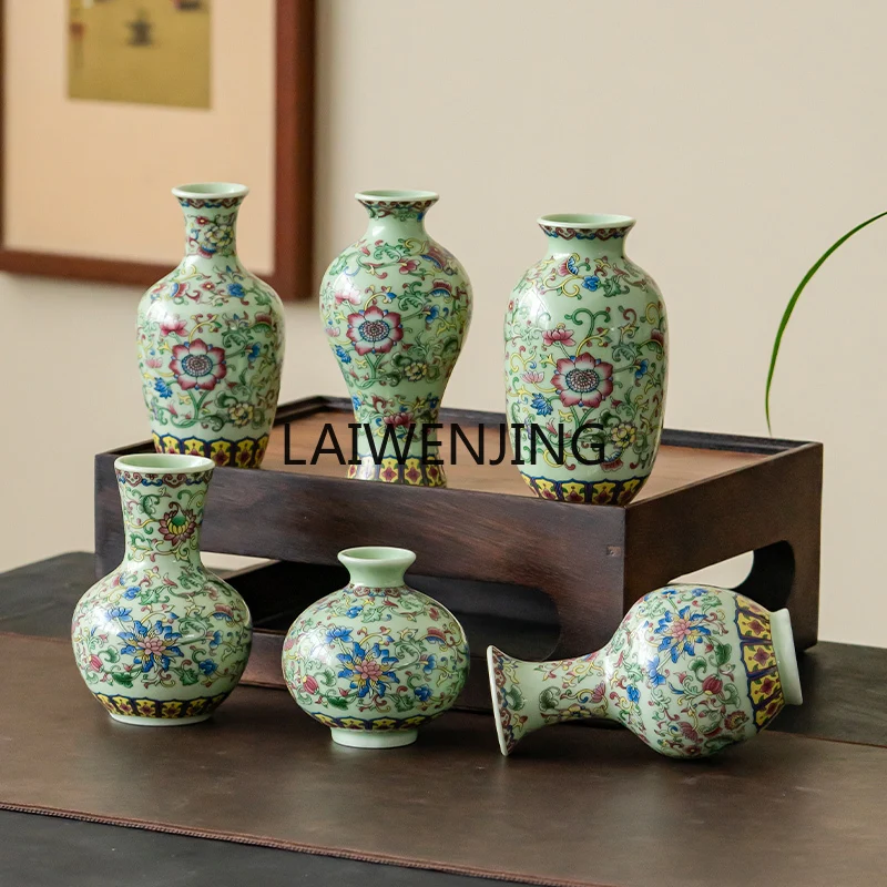 

MJY green enamel color ceramic vase flower ware small ethnic style light luxury flower arrangement ornament