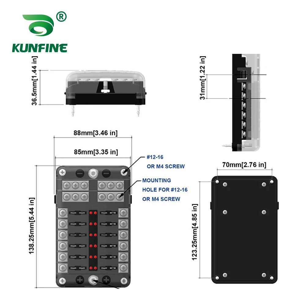 Soporte de caja de fusibles, bloque de fusibles de 12 vías 100A para coche todoterreno, RV, autobús, yate, barco