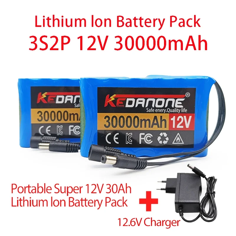 

Original 18650 Portable 3S2P 12V 30000mah Rechargeable Li-Ion Battery,For LED Lamp Light Backup Powe CCTV+ 12.6V Charger