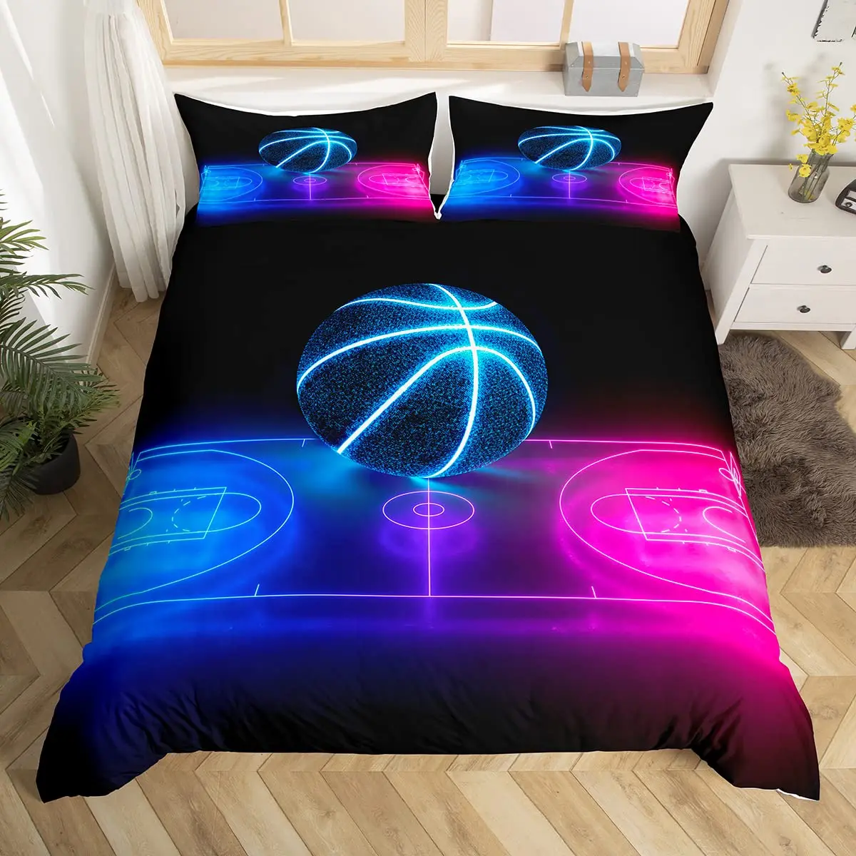 3D Basketball Duvet Cover King For Teen Boys Kids Fire Water Sports Bedding Set Ball Game Quilt Cover With Pillowcase