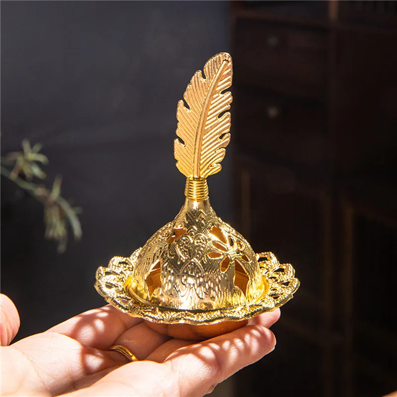 Eid Ramadan Golden Metal Leaf Tray Incense Burner Eid Gifts Ramadan Decoration Aid Mubarak Decor for Home Kareem Muslim Islamic