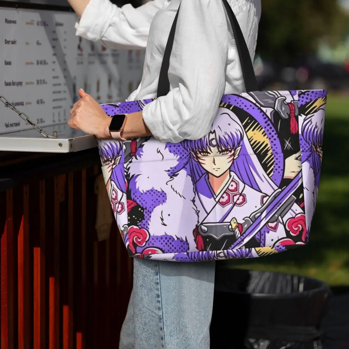 Kagome Higurashi Sesshomaru Red Moon Inuyasha Anime Beach Tote Bag Sport Gym Yoga Duffle Large Tote Bag Women Travel Bag