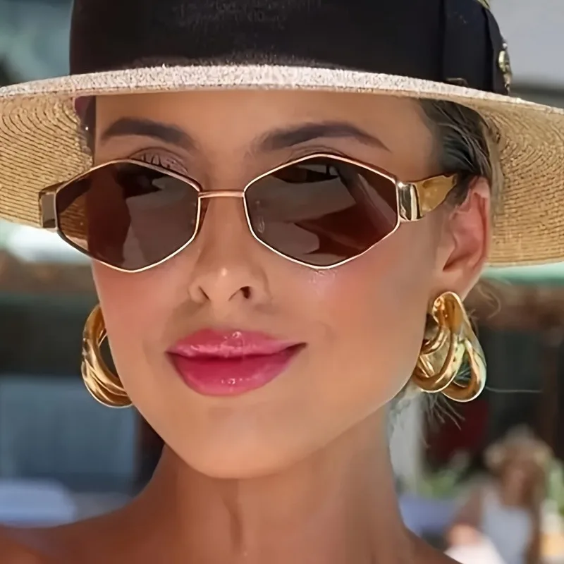 Trendy Women's Glasses, Stylish Hexagonal Retro Gold Frame, Summer UV Resistant Sunglasses