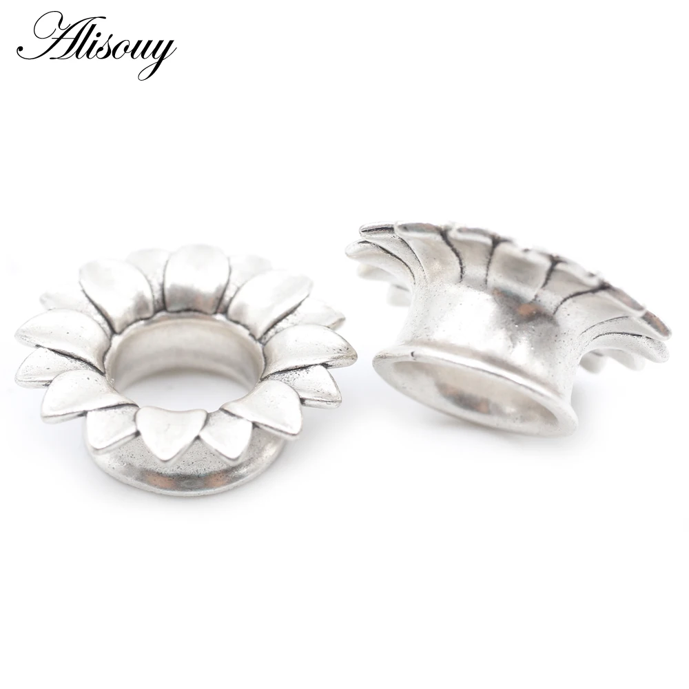 Alisouy 1PC Alloy Casting Hollow Flower Leaf Flared Ear Tunnels Plugs Expander Stretcher Gauges Earrings Piercing Body Jewelry