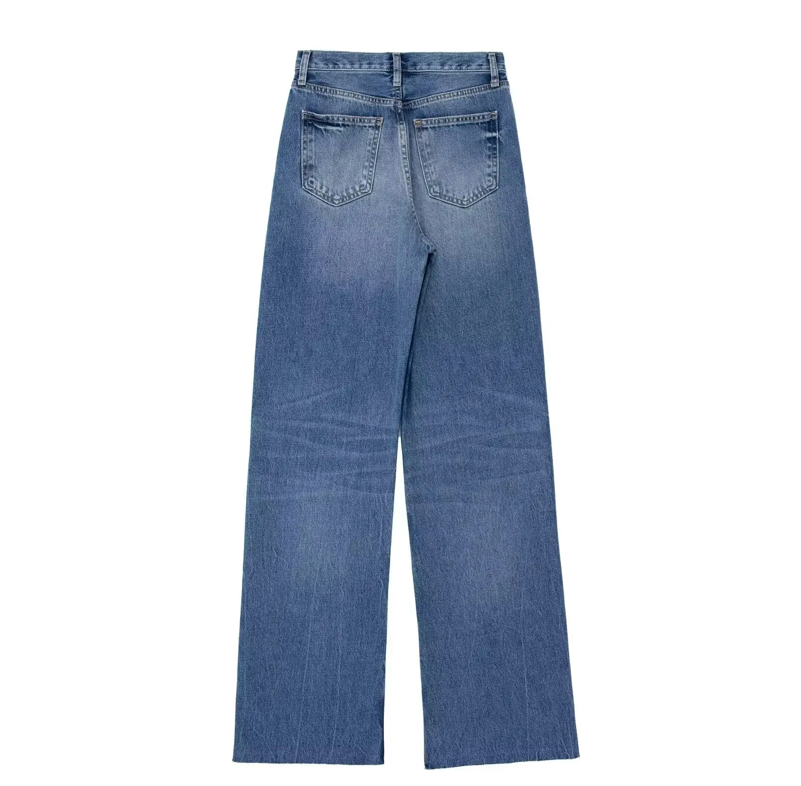 Imagem -04 - Traf 2024 Azul Baggy Jeans para Mulheres Perna Larga Calças Jeans Primavera Cintura Alta Mulher Jeans Streetwear Calças Básicas para Mulheres