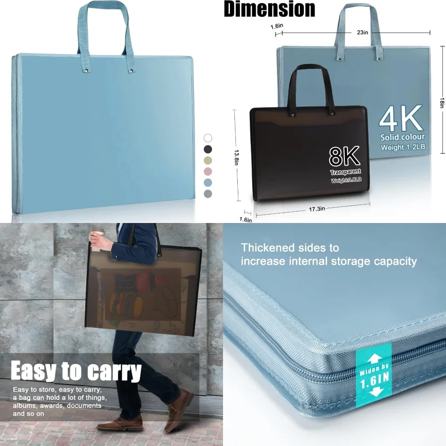 Tas Penyimpanan Portfolio Seni 23.2 x 18.1 inci untuk Folder Portfolio Seni, Tas Penyimpanan Poster dengan Ritsleting dan Pegangan, Lipat Berjaring