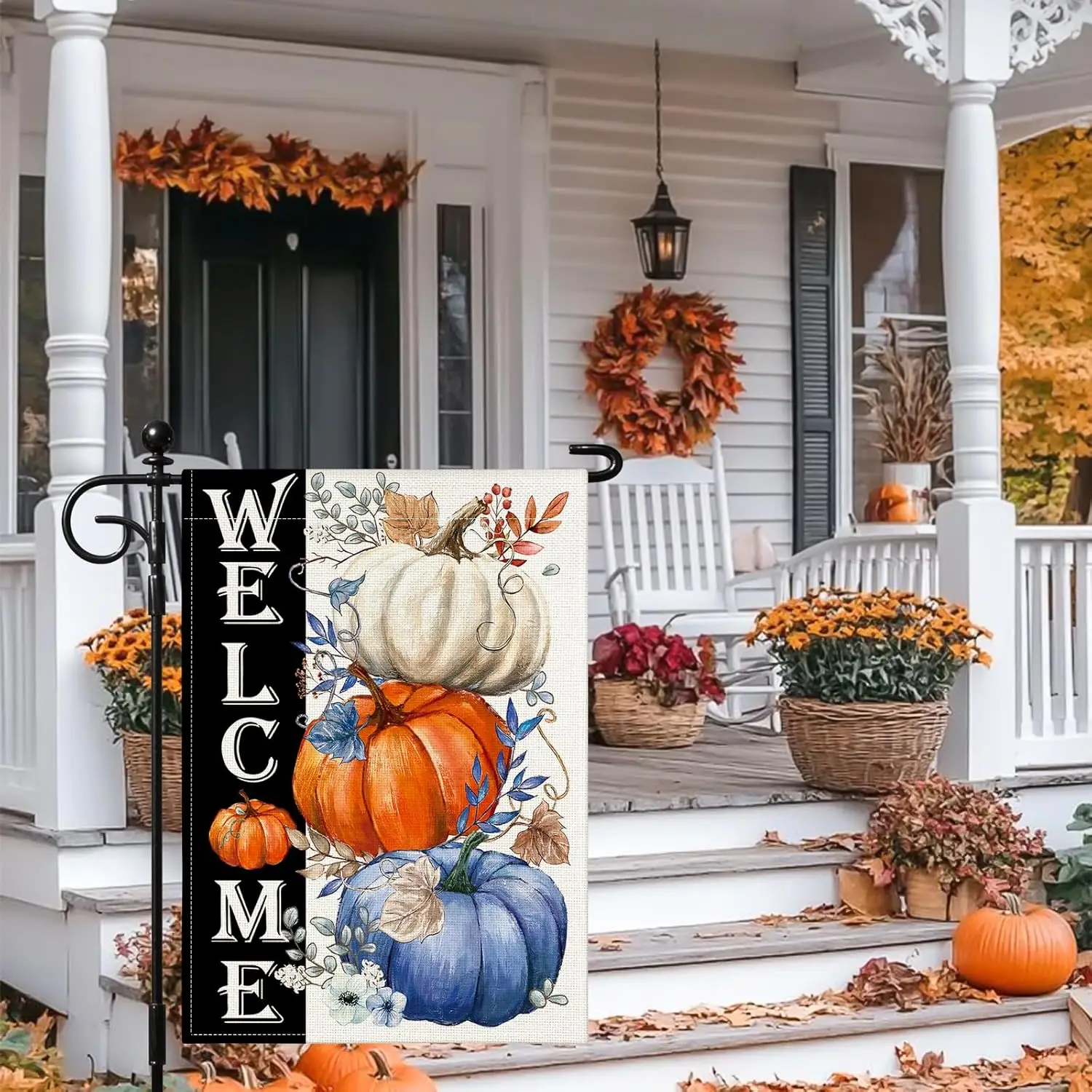Artscope Fall Pumpkin Welcome Garden Flag 12x18 Inch Double Sided, Thanksgiving Seasonal Outdoor Autumn Harvest Flag for Yar UUN