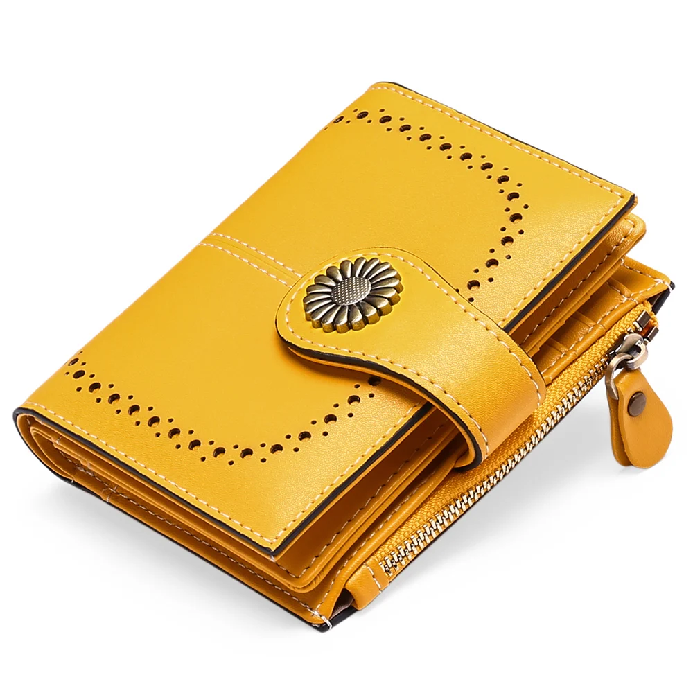 Fashion Genuine Leather Wallet for Women Short Zipper Cowhide with Chain Cute Small Coin Purse Money Bag Card Wallets