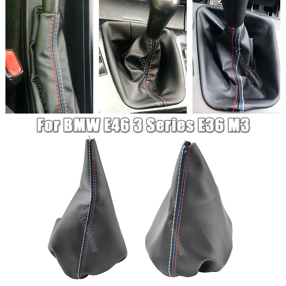 Car Styling Car Shift Gear Stick Manual Handbrake Gaiter Shift Boot Black Leather Boot For BMW 3 Series E36 E46 M3