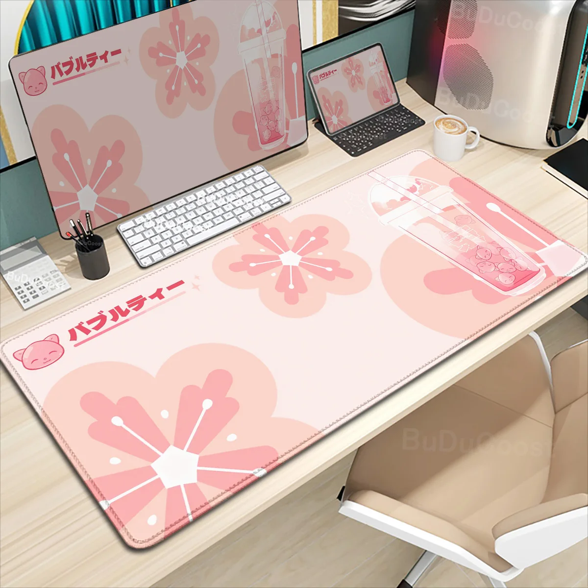 Kawaii Anime Mouse Pad Mausepad Japanese Elements Office Desk Mat XXL Computer Pink Mousepad Cute Keyboardpad Non-slip Speed Rug