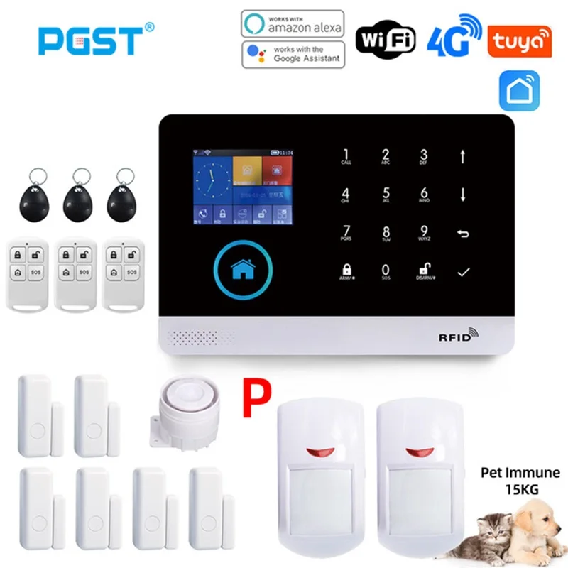 PGST 103 4G Home WiFi Intelligent Alarm System with Pet Proof PIR Sensors Home Wireless Security Controlled by Smart Life App