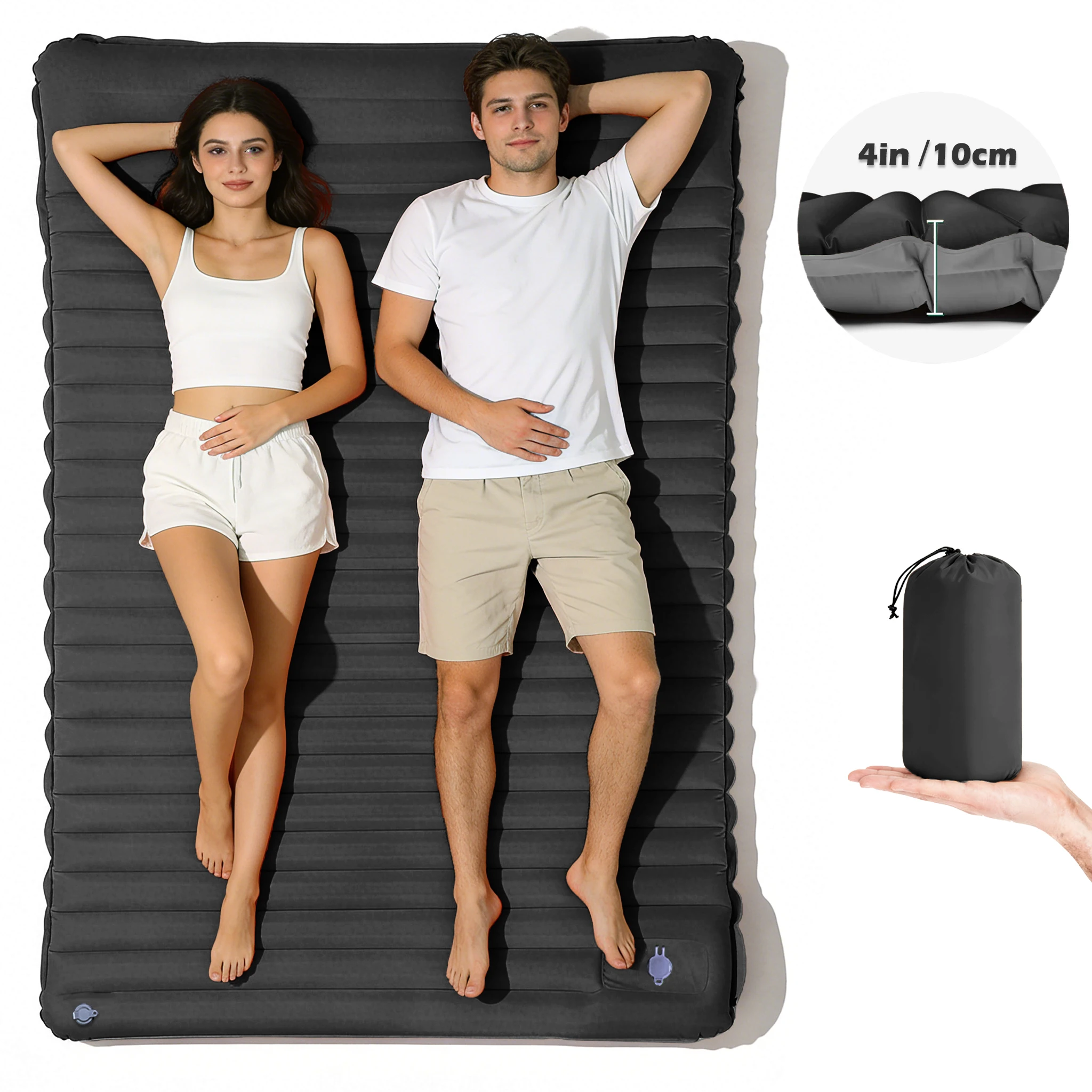 4 Inch Thick Double Inflatable Air Mat - Quick Inflation Camping Sleeping Pad Portable for Hiking Travel