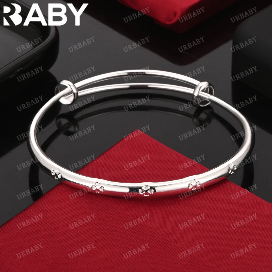 

URBABY 925 Sterling Silver Bangle Four-leaf Clover Pattern Bracelet For Women Jewelry Fashion Party And Daily Wear