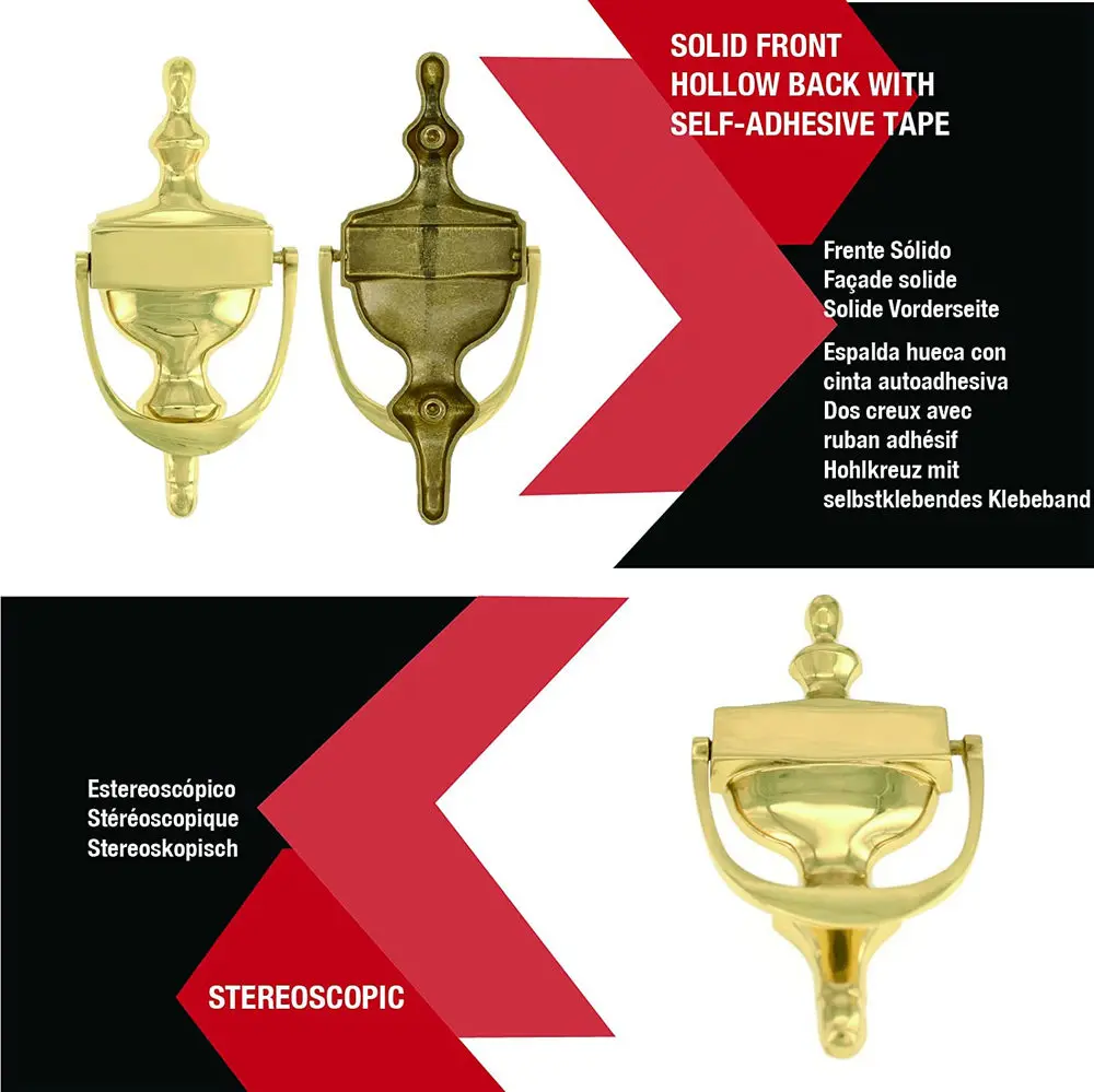 PHS Hardware Brass 6-1/2 Inch Classic Door Knocker/Aldaba Clásica De Latón Brillante  6-1/2 Pulgadas