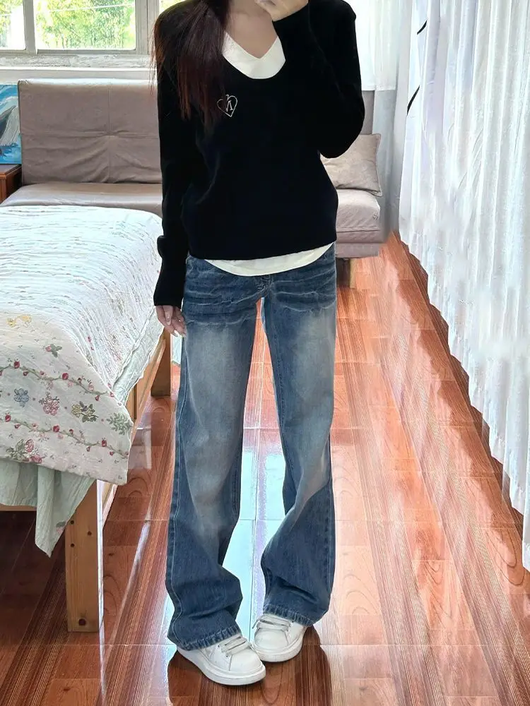 بنطلون جينز نسائي واسع شتوي نحيل نحيف قابل للتمدد مريح من نسيج القطن الناعم أنثى الدنيم موضة أساسية بسيطة