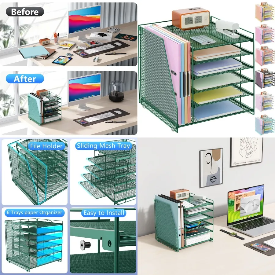 منظم مكتب مكون من 6 طبقات مع رف المجلات وتخزين الملفات لمساحة العمل المكتبية: حل فعال لإدارة الورق في الهوية الخضراء #1
