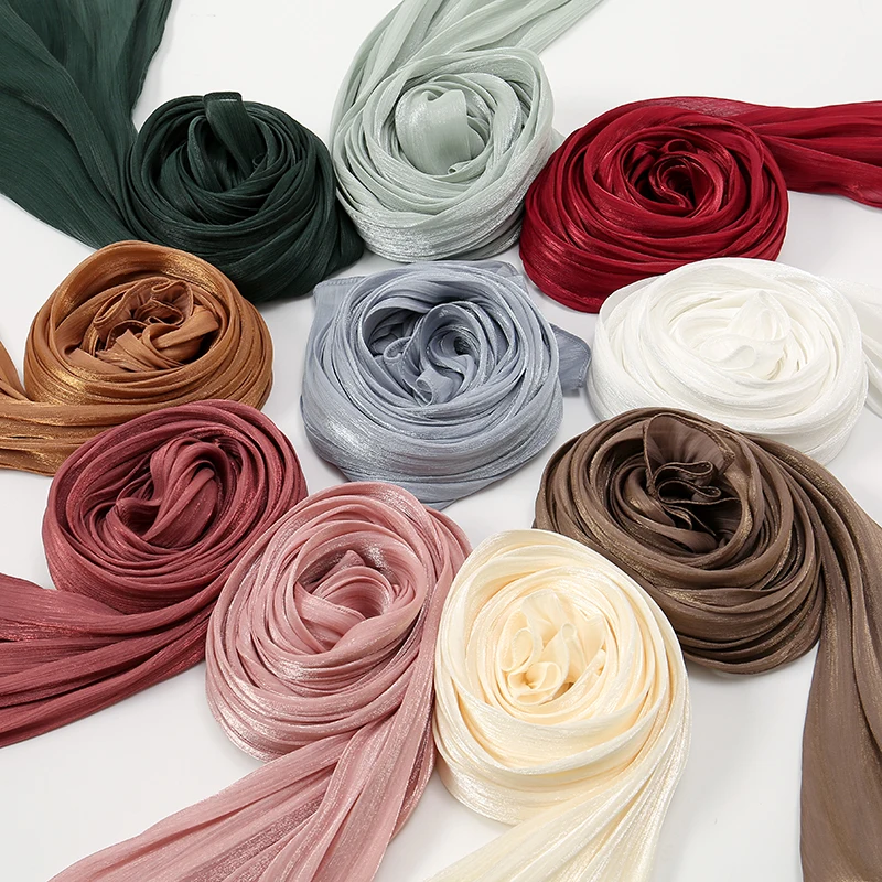 Plain Sparking Silk Feeling Satin Shawls Scarf Glitter Shimmer Wrap Beach Cover Stole Bufandas Muslim Hijab 180*70Cm