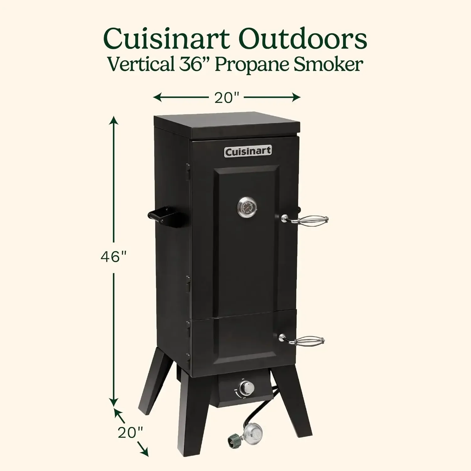 Vertical Propane Smoker with Temperature & Smoke Control, Four Removable Shelves, 36