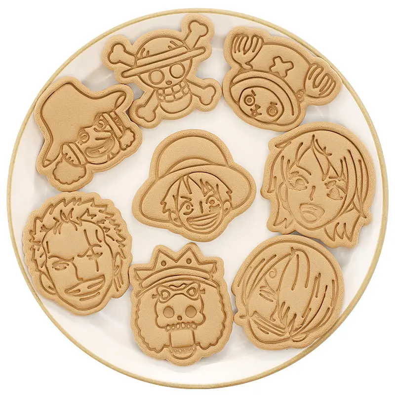 Anime One Piece Cookie Cutters Plastic 3D Figure Luffy Shape Pressable Biscuit Mold Cookie Stamp Kitchen Baking Pastry Bakeware