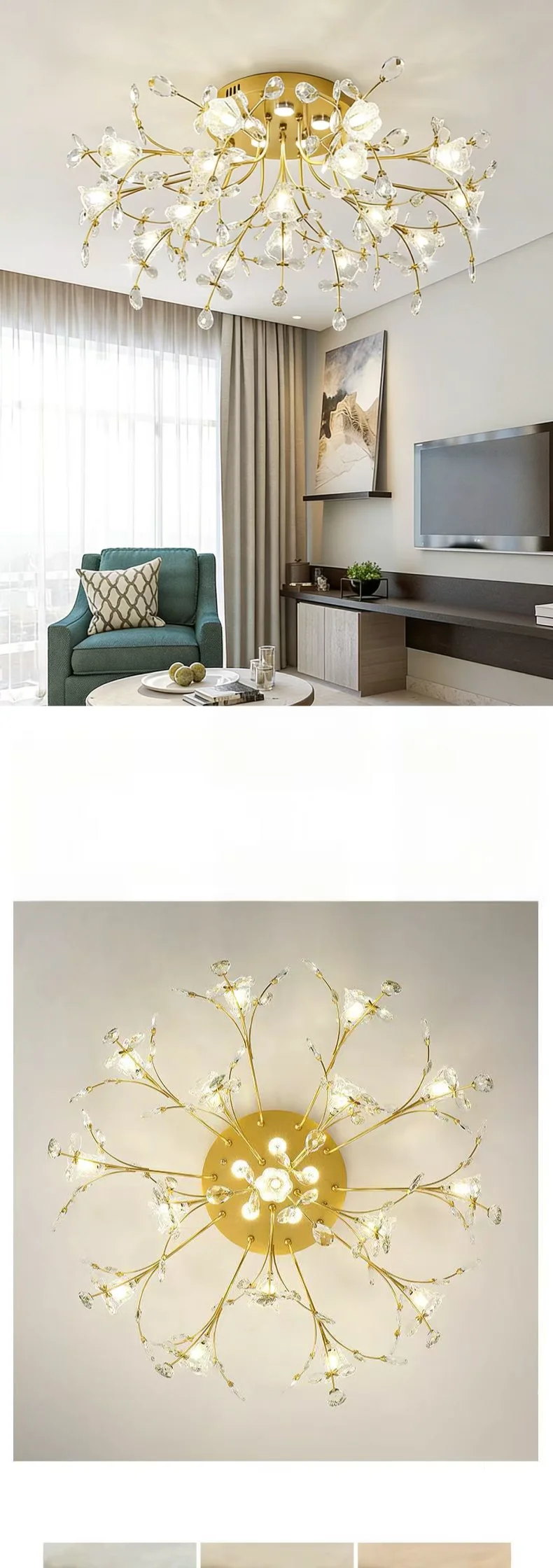 European Gold LED G9 Ceiling Light K9 Crystal
