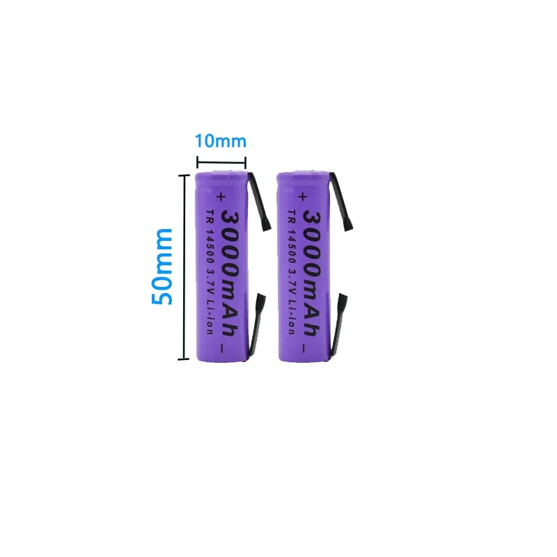 Batterie au lithium aste pour lampe de poche LED, 3.7V, 3000mAh, ICR 14500, 24.com, soudage, feuille de dégrad, 24.com