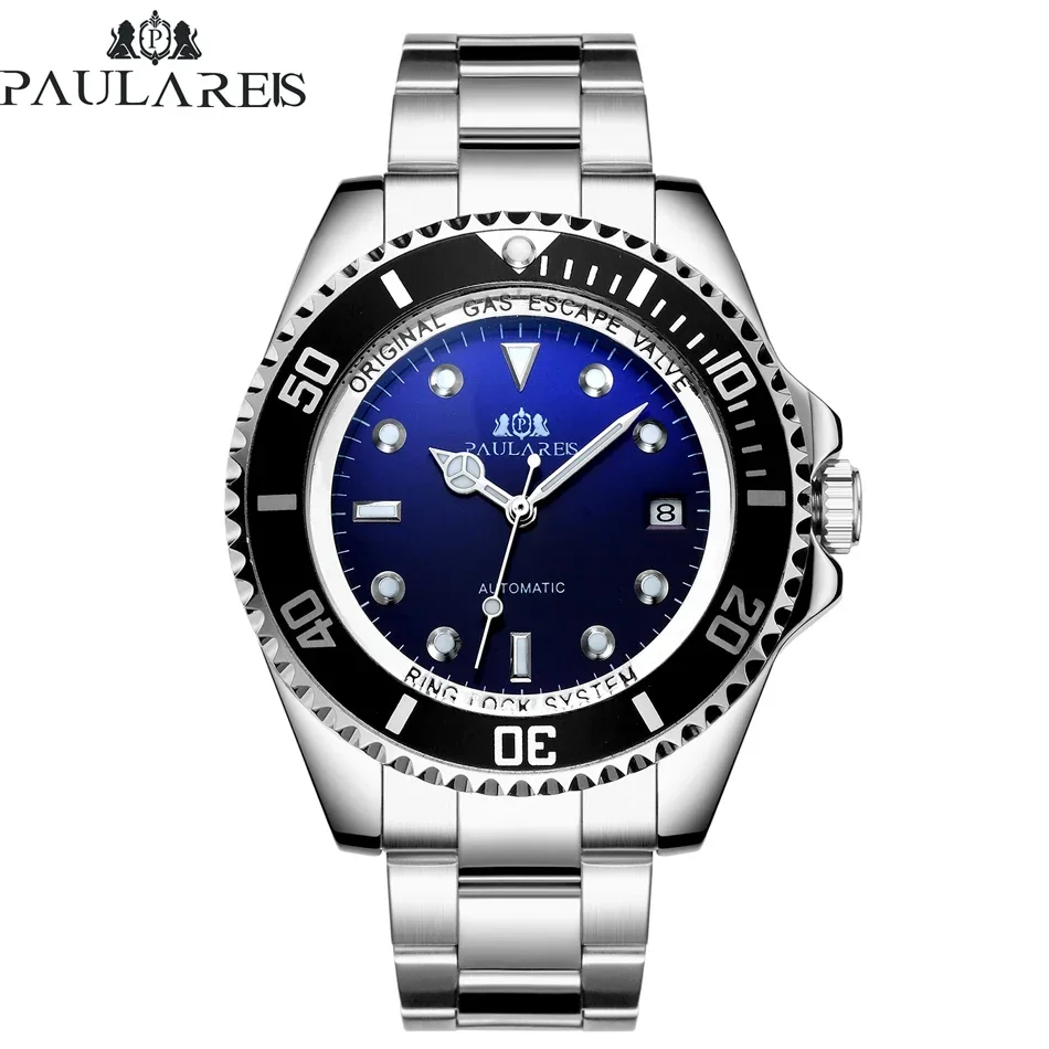 Reloj Automático mecánico de acero inoxidable para hombre, pulsera con correa de oro, plata, gradiente, negro, azul, fecha, negocios