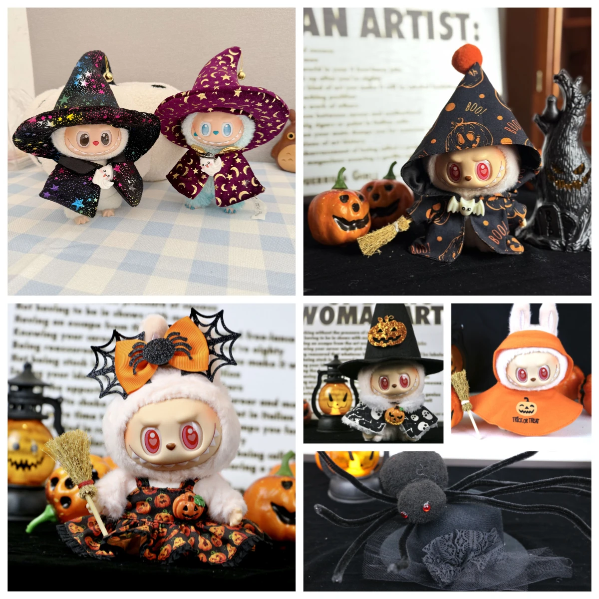 

For 17cm Labubu Halloween Costume Party Cosplay Pumpkin Demon Cloak Clothes set Labubu Clothing Halloween Gifts Doll Accessories