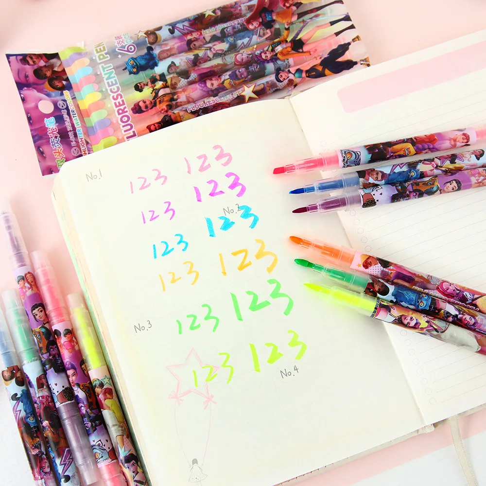 Stylo marqueur fluorescent à double pointe, design de dessin animé adorable, petit cadeau idéal pour les étudiants adolescents, cadeau de vacances