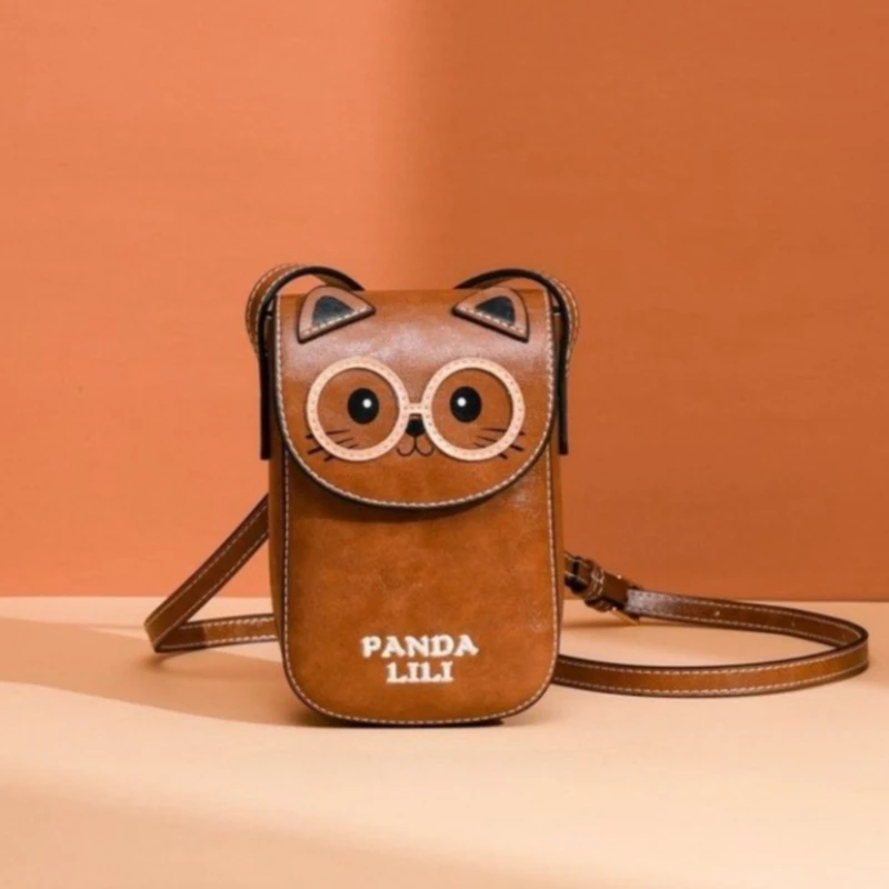 Black Pink Brown Cute Cat Ear Glasses Mini Crossbody Phone Bag Commuter PU Leather Shoulder Purse magnetic snap For Girls Women