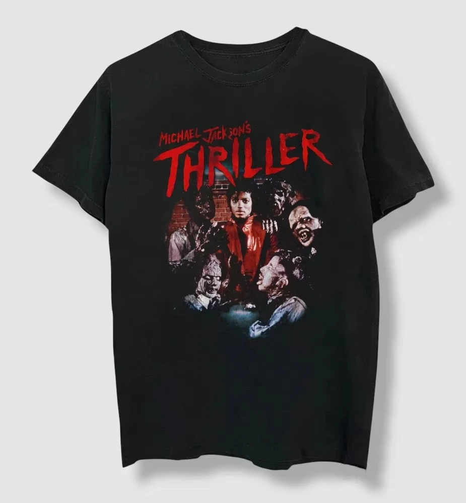 Camiseta gótica de terror y thriller de Michael Jackson, 100% algodón, cuello redondo, manga corta, estilo pop, Harajuku, ropa urbana, camiseta gráfica