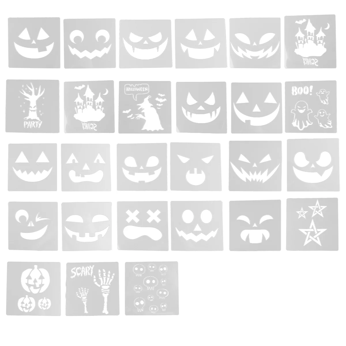 

27 Pcs Halloween Pumpkin Emoticon Template Painting DIY Painted Stencils Themes Drawing Templates Hollow Expression