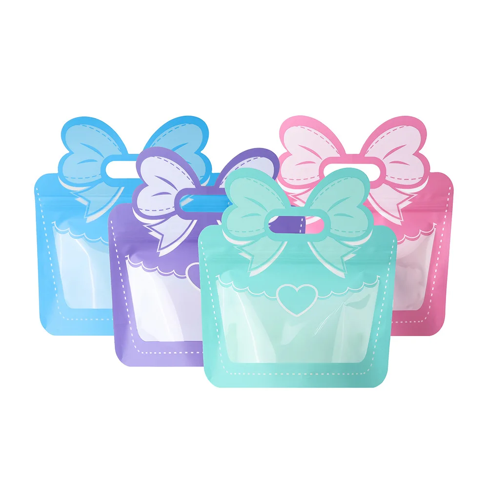 

100PCS Stand-up Portable Bow Ziplock Packaging Bag DIY Window Wedding Birthday Snack Sugar Candy Kids Gift Storage Pouches