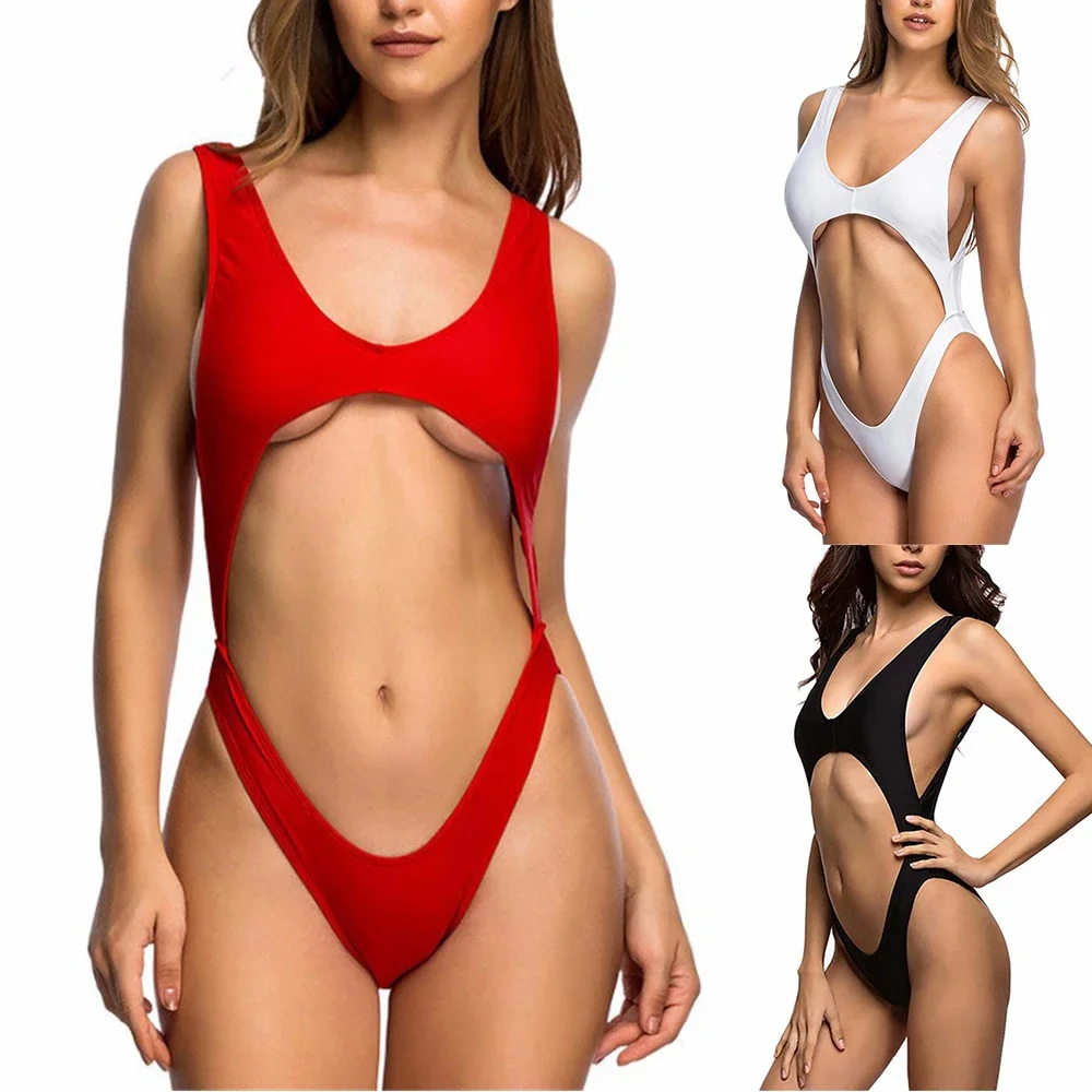 Summer Sexy Women Swimsuit Crotchless Thong Bodysuit High Cut Bikini Swimwear Bodysuit Thong Swimwear Polyester