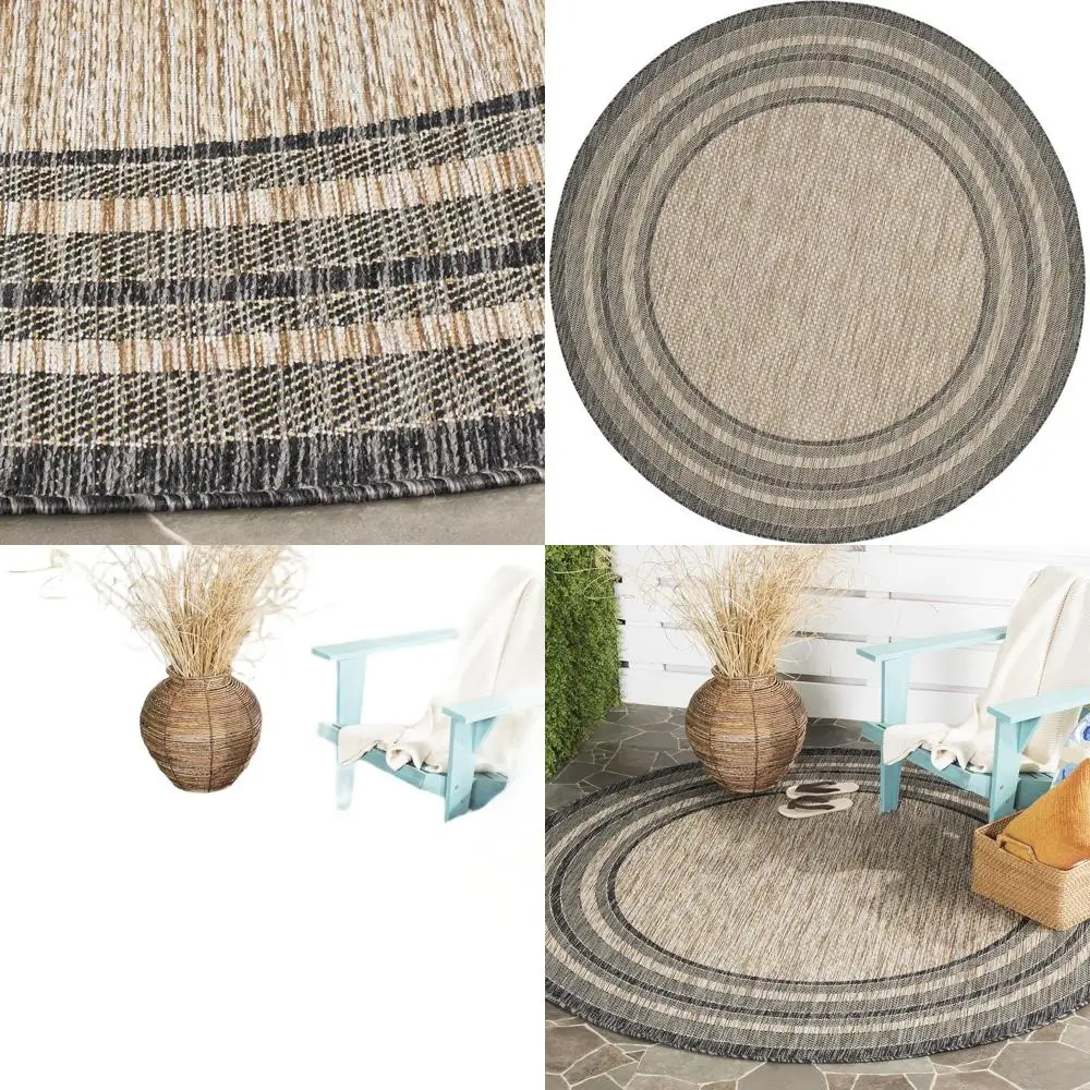 

Круглый 4-футовый натуральный/черный коврик для патио во дворе — коврик для грязевой комнаты в помещении и на открытом воздухе