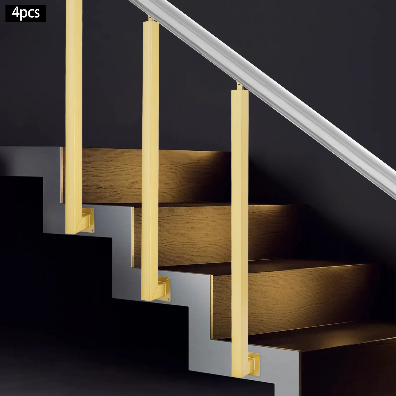 4 Pieces of 100cm Stair Railing Side Installation - Golden Color, , , Suitable for Staircases, Villas, Entrances