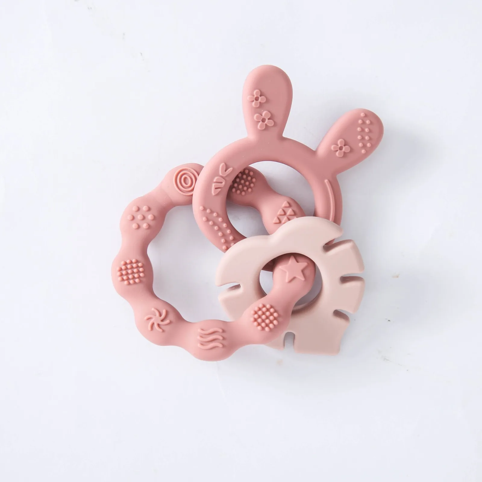 Silicone Baby Teether Safe BPA-Free Food-Grade, Easy-Clean Easy-Grip, 360-Degree Chew, Shape & Color Learning, Baby Gift