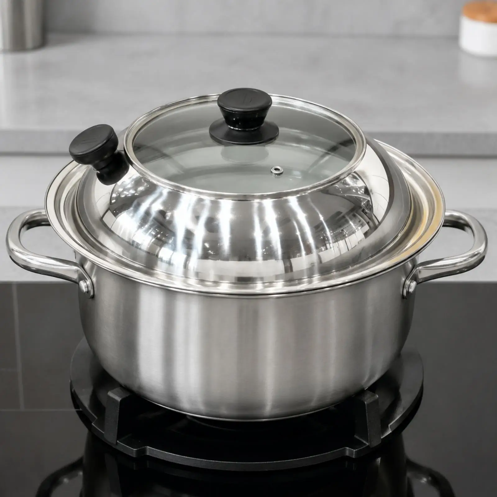 Tempered Glass Cookware Lid with Stainless Steel Rim and Heat Resistant Handle for Kitchen Pot