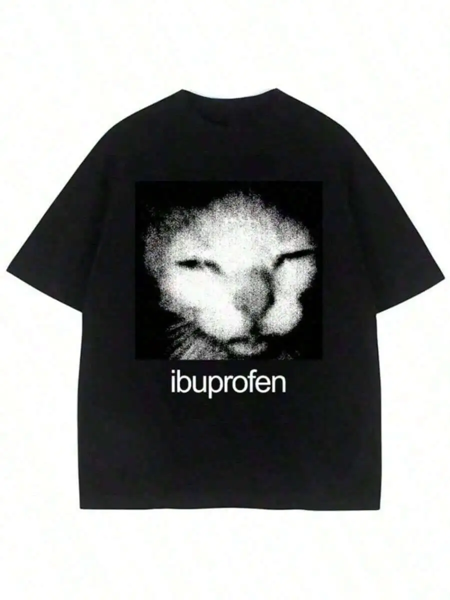 COOL SUMMER Vintage Funny Ibuprofen Cat Meme Graphic Shirt Men Humor Fahion T Overized Cotton Caual Streetwear  100% Cotton Trendy Y2K Short-Sleeve Tee-Soft, Quick-Drying, Moisture-Wicking, Great Gift for Christmas or Halloween.