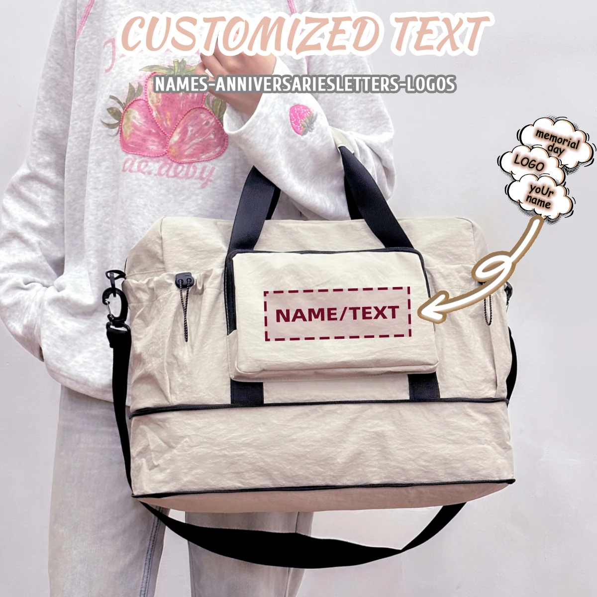 

Дорожная сумка с логотипом по индивидуальному заказу, дорожная сумка для хранения багажа, спортивная сумка через плечо для женщин, расширяемая, эксклюзивная своими руками