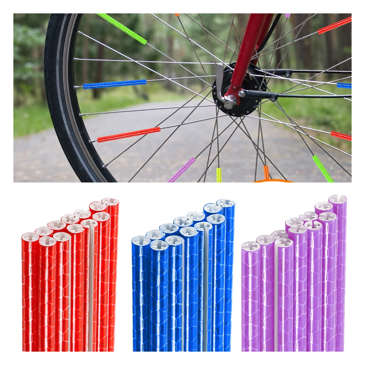 

12/36pcs 0.2 Inch Bike Reflective Spoke Skins Plastic Bicycle Spoke Reflectors Spoke Covers Trim Wrap Wheel 360°Visibility