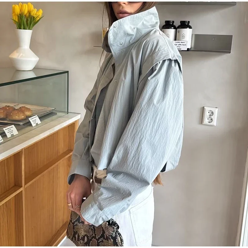 Kurze Damen-Windjacke mit Stehkragen, Locker Geschnitten, Langarm, Leichte Freizeitjacke 2026 Streetwear für Täglichen Pendler- und Outdoor-Gebrauch – Detail 12
