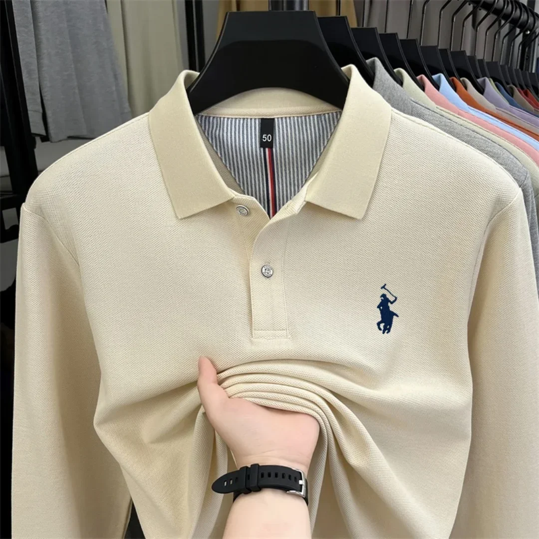 100 % reine Baumwolle, hochwertige Marke, Herren-Polohemd mit langen Ärmeln, Herbst-/Winterkollektion, modisches, luxuriöses Golfoberteil mit Stickerei, lässiges T-Shirt. – Detail 19