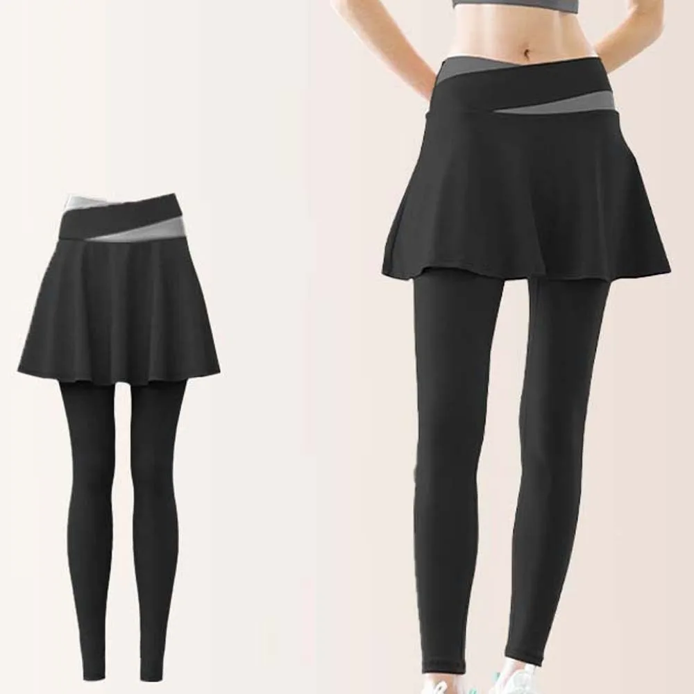

Combined in One Fitness Leggings High Waist Tight Elastic Pants Skirt Plus Size Contrasting Color Sports Yoga Pants Jogging