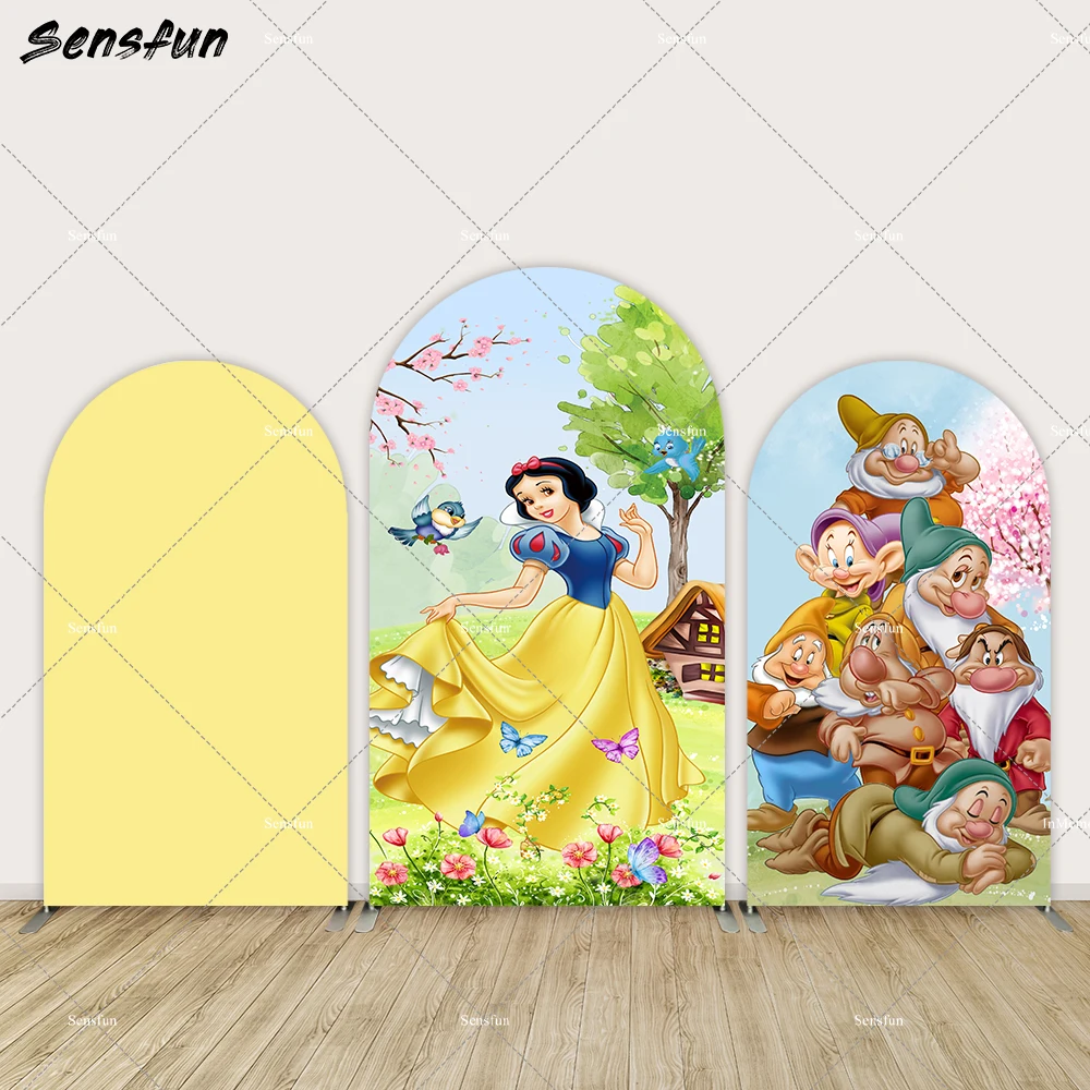 Snow White and The Seven Dwarfs Arched Wall Princess Birthday Party Background Banner Girls Baby Shower Arch Backdrop Covers